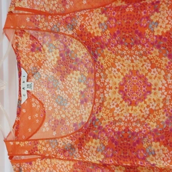 Cabi Womens Tank Top Sz XS Orange Floral Sheer Summer Spring Boho Bohemian Cute - Picture 3 of 7